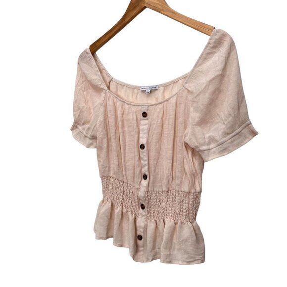 Crescent & Willough Peasant Top Light Peach Scoop Neck Short Sleeve Size L - Picture 8 of 11